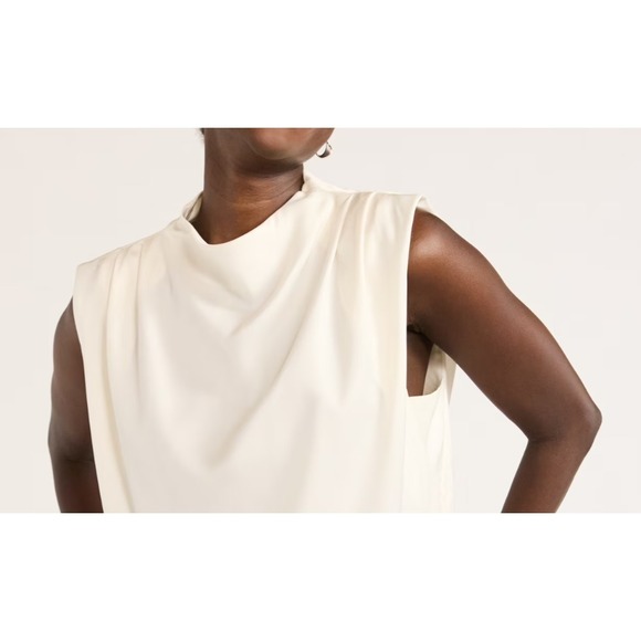 Scoop Womens Sleeveless Mock Neck Pleated Shoulder Blouse Whisper White Size XS - Picture 6 of 7